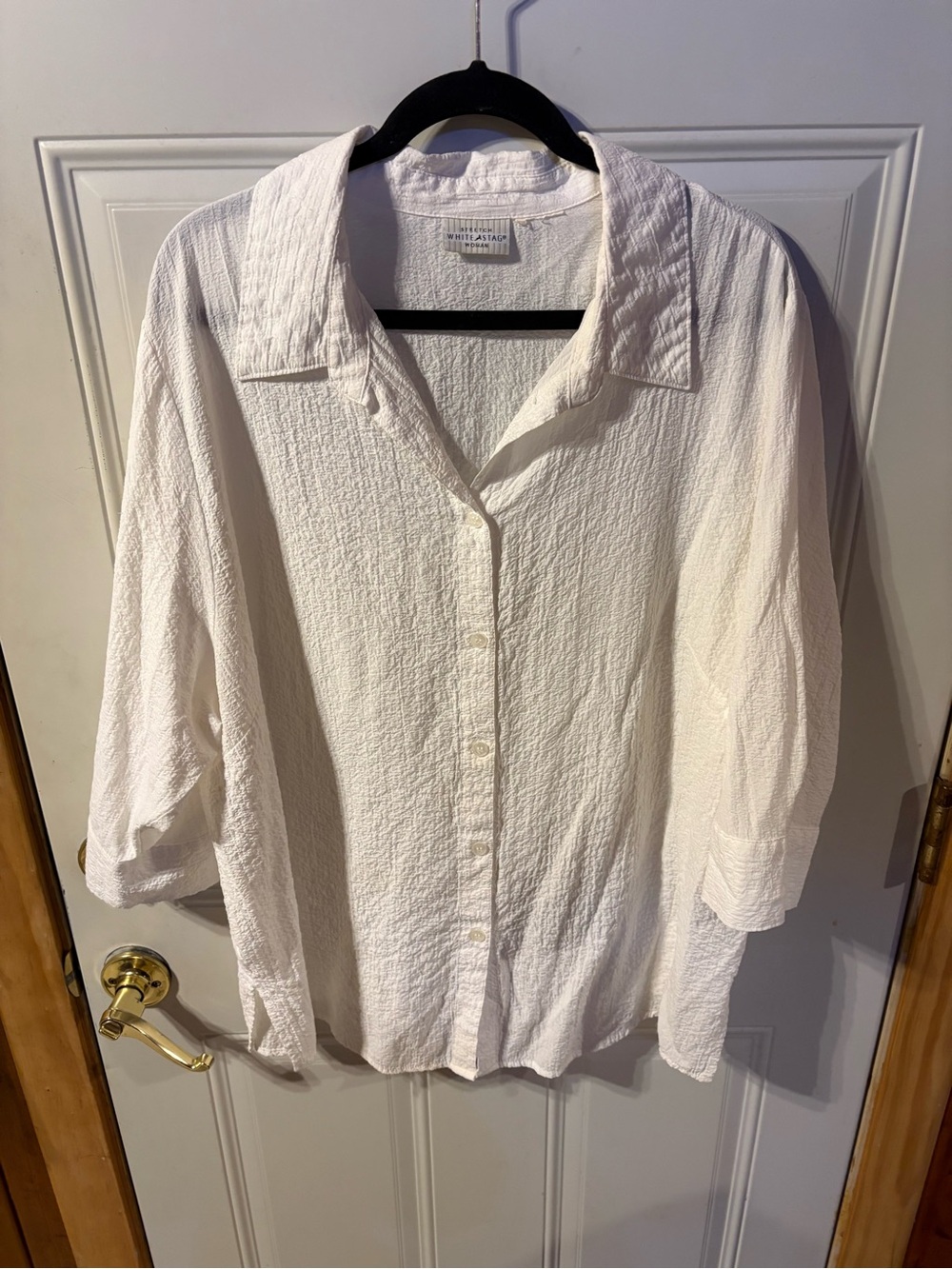 White Stag White Textured Button-Up Shirt Size 3X